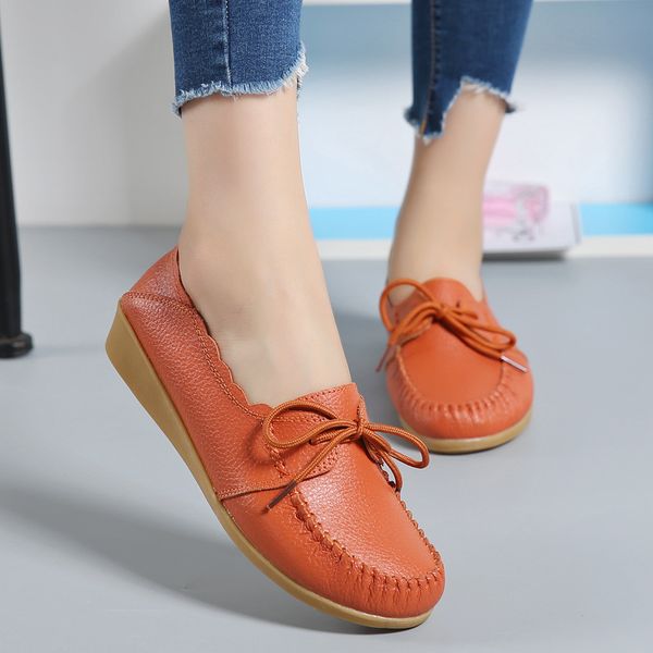 

spring autumn women shoes woman flats soft bottom genuine leather casual shoes female slip on shallow platform plus size, Black