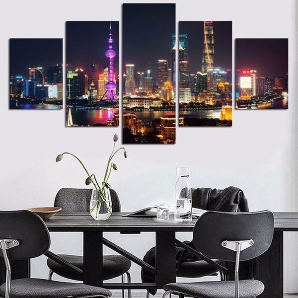 

холст hd печать картин главная wall art decor 5 шт строительство города фотографии городской ночной пейзаж плакат modular (no frame