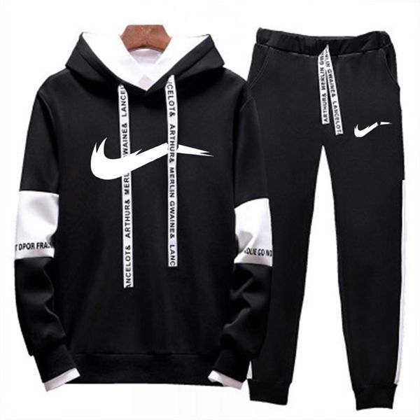 

casual tracksuit set men fashion 2020 spring autumn two pieces hoodies pants set male sweat suit cl091901 cl0922, Black;white