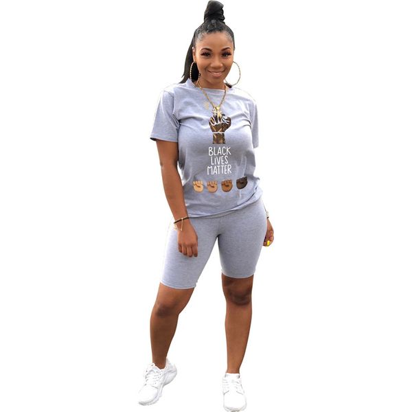 

black live matter printed womens tracksuits fashion crew neck summer two piece set casual womens clothing designer, Gray