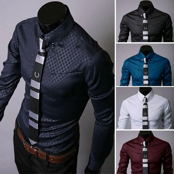 

men dress shirt long sleeve button up smart casual shirt formal plain turn-down collar shirts -xxl 5 colors, White;black