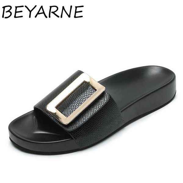 

beyarnelarge размер обувь низкий beige сандалия женской черный тапочки плоских слайды pu ткань основного рима резиновых плоские туфли женщин, Black