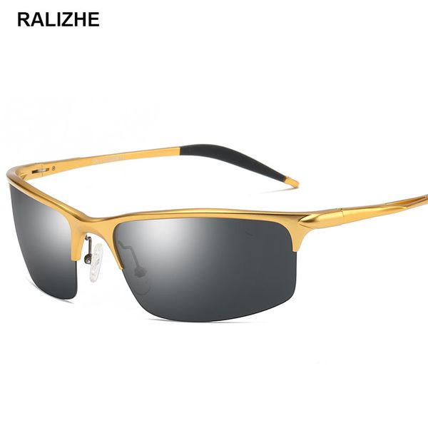 

ralizhe polarized sunglasses uv400 aluminium magnesium gold frame sun glasses driving goggles semi rimless accessory for men, White;black