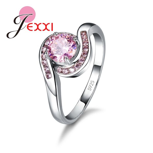 

pretty austrian crystal elegant wedding rings women bridal engagement pink cz 925 sterling silver rings wholesale, Golden;silver