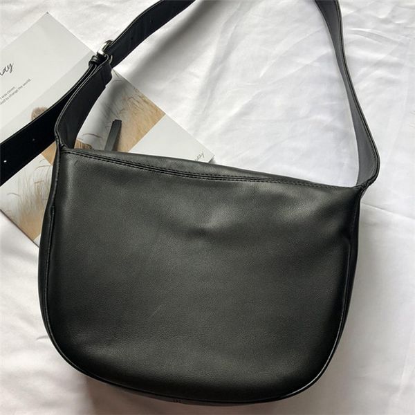 

fashion designer handbags simple soft leather wild wide band semicircle casual one shoulder diagonal portable saddle bag