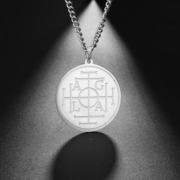 

dawapara wheel of fortune protection seal agla solomon kabbalah amulet pendant men necklace, Silver