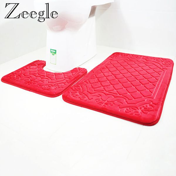 

zeegle 2pcs bath mat memory foam bathroom carpet non slip rug for toilet home decor u-shaped bathroom mat set floor