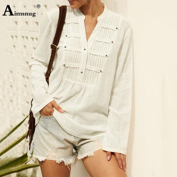 

solid white pink shirt women elegant blouse cotton linen pleated long sleeve v-neck 2020 summer casual female blusas shirt