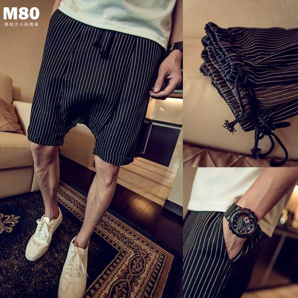 

28-41 2020 new men's clothing stripe casual male harem pants plus size beach pants capris singer costumes, Black
