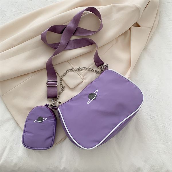 

ladies chain messenger bags fashion nylon women crossbody bag wide shoulder strap girls underarm bag baguette handbags purse