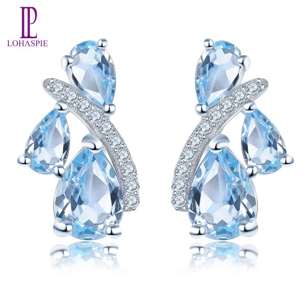 

blue z stud earrings for women gift solid 925 sterling silver natural gemstone fine elegant classic fashion lady girl real jewelry, Golden;silver