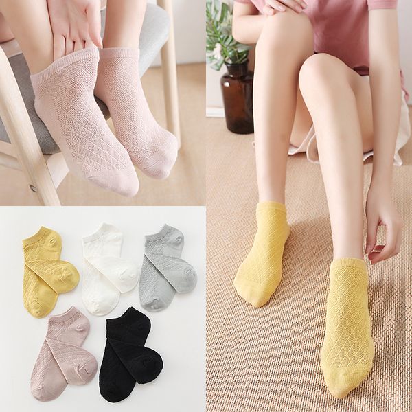 

solid color sweet women breathable lolita style summer cotton ankle socks, Black