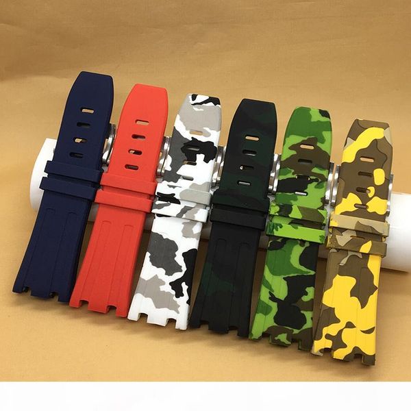

wholesale- luxury watchand 28mm camouflage rubber strap silicone waterproof strap with stainless steel pin buckle fit for ap watch, Black;brown
