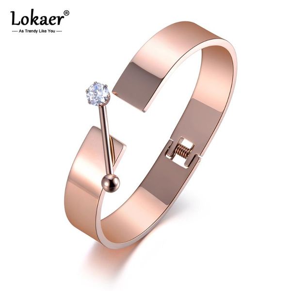 

lokaer classic cz crystal stainless steel jewelry for women rose gold viking wedding bangle valentine gift b19008, Black