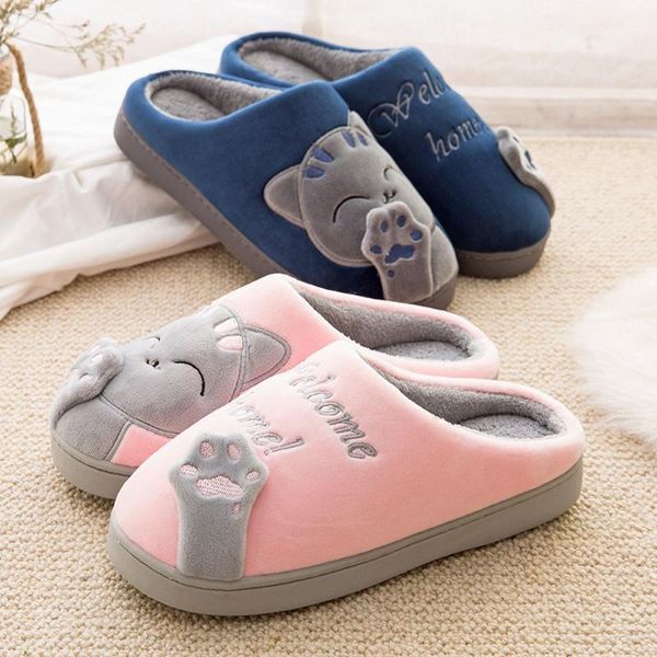 

2020 winter ladies slippers home cartoon cat shoes soft warm house slippers indoor bedroom couple chinelo women flat shoes #jy, Black