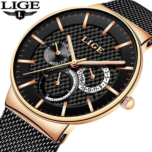 

lige new fashion mens watches brand luxury quartz watch men casual slim mesh steel waterproof sports watch relogio masculino y19052201