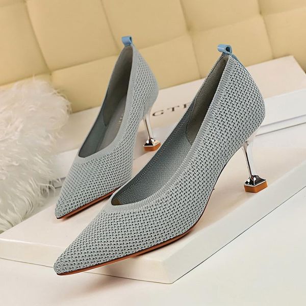 

2020 autumn women 7cm high heels wool braided shallow mouth pointed kitten low heels slippers quality shoes women pumps, Black