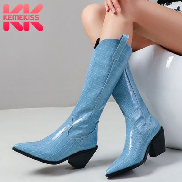 

boots kemekiss women knee fashion high heel winter shoes woman retro long pointed toe office daily footwear size 32-43, Black