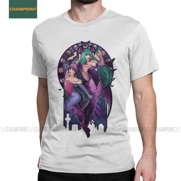 

men's t-shirt soul mates darkstalkers cotton tee shirt short sleeve vampire morrigan game anime 80s fighter bats t shirts