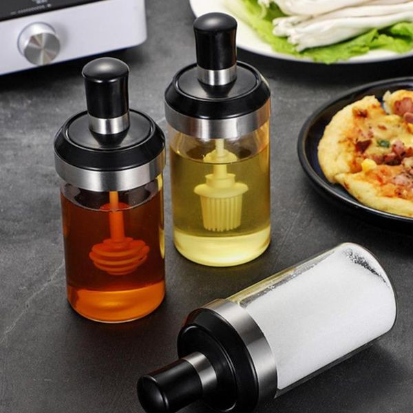

glass seasoning tank kitchen spice kit bottles pepper spoon seasoning jars oil brush honey container storage container