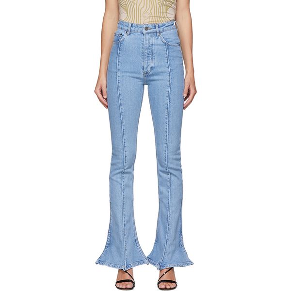 

women's jeans [ewq] 2021 casual fashion tide slim denim trouser women tunic high waist long flare pants for female clothes autumn, Blue