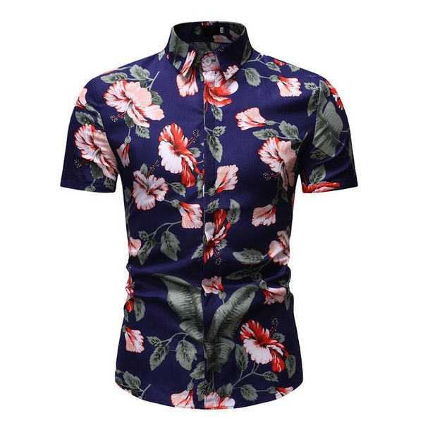 

hawaiian beach style summer flower blouse men's clothing slim fit casual men's shirts floral new model shirts new, White;black