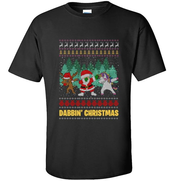

dabbing christmas ugly reindeer unicorn funny t shirts santa claus father christmas new tee shirt for men 100 cotton fabric