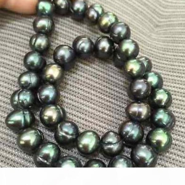 

tahitian 10-11mm beaded necklaces peacock green pearl necklaces 22inch 14k gold clasp, Silver