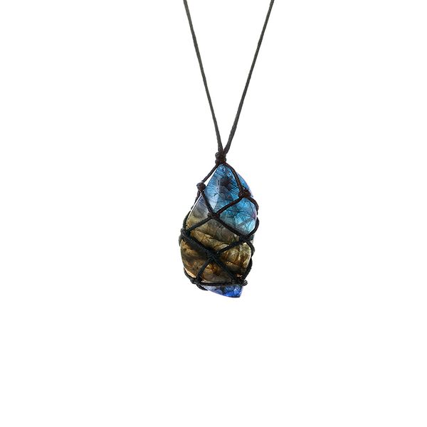 

new natural stone labradorite necklace&pendants irregular colorful stone wrap braid necklace women fashion jewelry, Silver