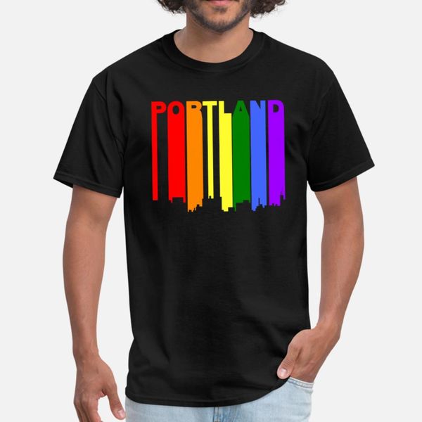 

portland maine gay pride rainbow skyline t shirt men personalized 100% cotton round collar basic solid fit new style summer style shirt