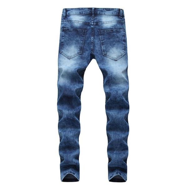 

2020 new summer men's slim elastic jeans fashion classic style ripped jeans straight denim pants trousers plus size 40 42, Blue