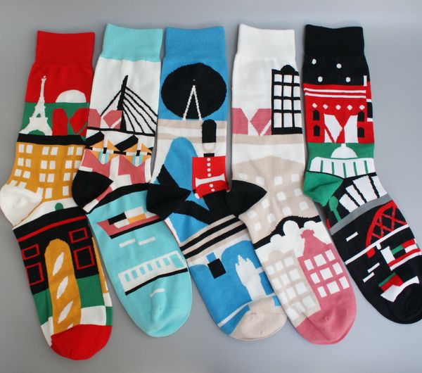 

2 pairs men's socks art ab design crew sock colorful painting print skateboard, Black