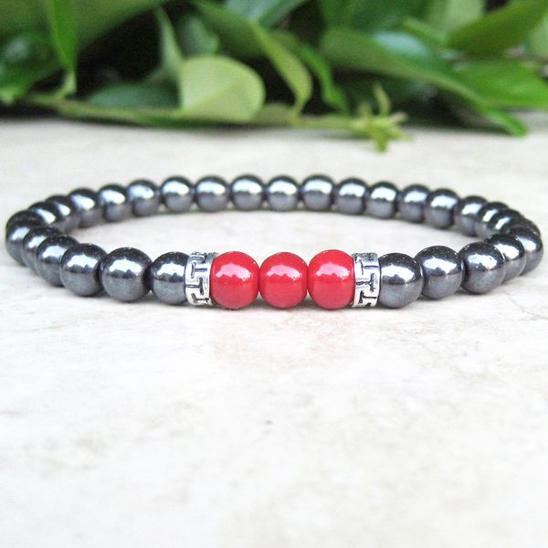 MG0723 Bracciale con messa a terra Mala in corallo rosso nero ematite da 6 mm Nuovo design Bracciale per coppia da donna per uomo Equilibrio Armonia Forza