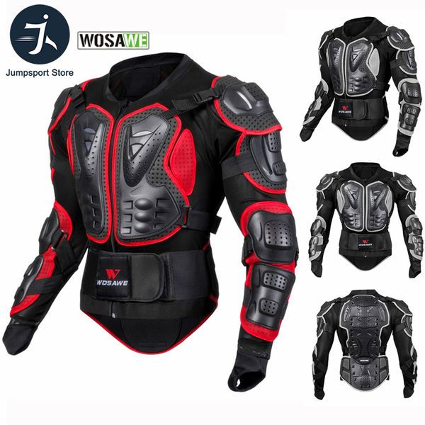 

wosawe men body cycling motorcycle armor motocross back shoulder chest racing protective gear breathable moto motorbike jackets, Black;red