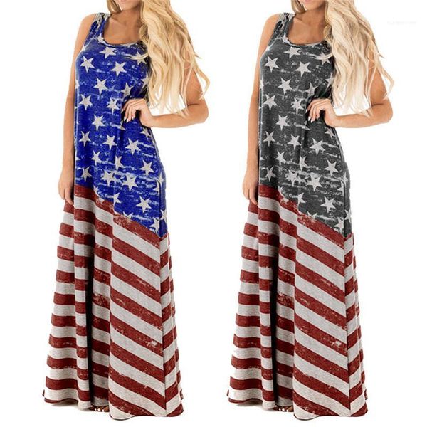 

flag printed sleeveless dresses casual female clothing plus size s-5xl summer womens designer casual dresses american, Black;gray