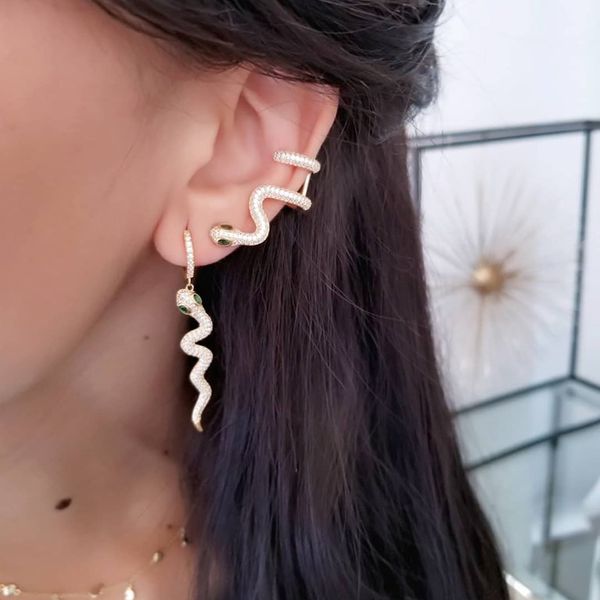 

gold filed summer trendy delicate green cz sweep lovely girl women classic fashion cute animal snake dangle drop earring jewelry, Silver