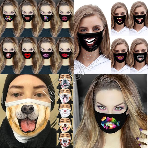 

funny party masks 3d expression facemask cartoon printing fashion face masks washable mouth cover designer dust-proof cycling mask d81211, Blue