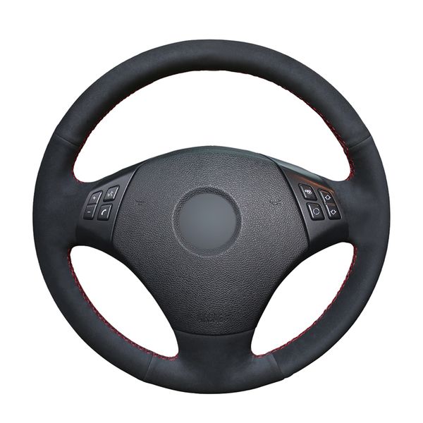 

hand-stitched diy black suede leather car steering wheel cover for bmw e90 320 318i 320i 325i 330i 320d x1 accessories