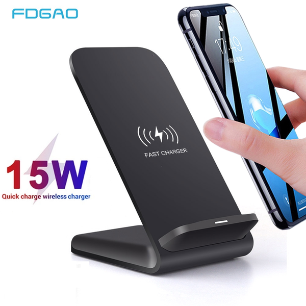 

15w quick charge qi wireless charger for iphone 11 pro xs max xr x 8 fast 10w charging stand samsung s10 s20 note 9 10