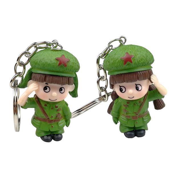 

dayoff lovely boy girl couple keychain keyring for women jewelry cartoon doll soldier car key holder keyring gift k91, Silver