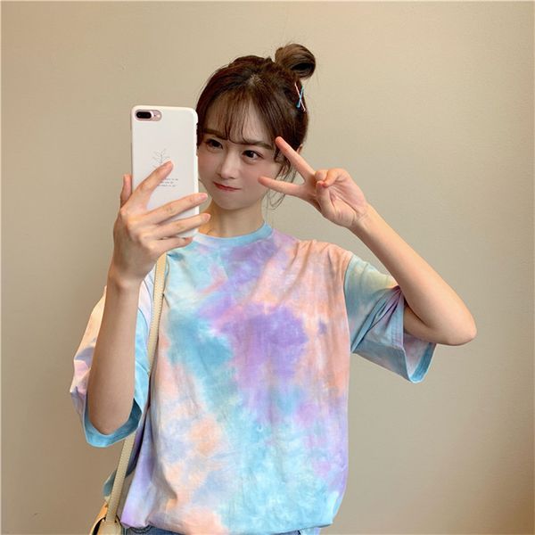 

ladies summer short sleeve fashion tie dye all-match t-shirt 2020 fashion new products, White;red