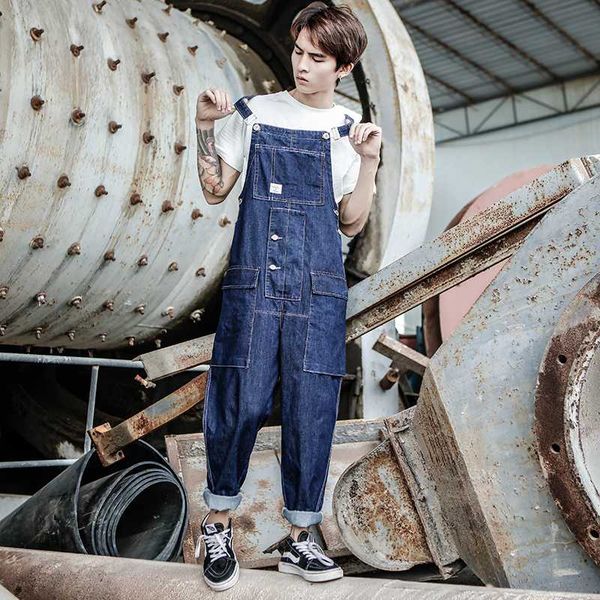 

2020 new men's casual jumpsuit tide korean version of the self-cultivation nine pants men's japanese wild suspenders size xxxl, Blue