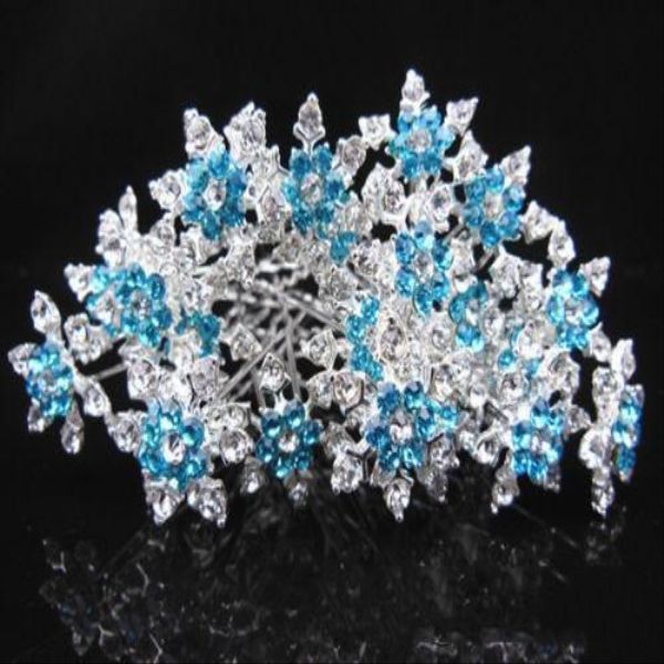 

gorgeous cosplay snowflake blue wedding pins jewelry girl hair bridal accessories crystal prom rhinestone footballshoe dszrd, Golden;silver