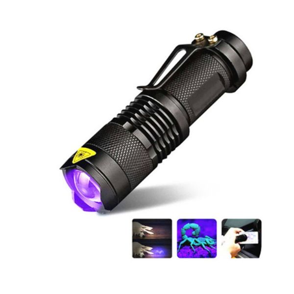 

flashlights torches portable led ultraviolet uv lamp zoom mini 3 mode waterproof anti-counterfeiting money detector explore