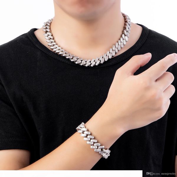 

cuban link bracelet 15mm luxury designer jewelry mens bracelets iced out chains diamond love bangle hip hop charm gold bling rapper fashion, Black