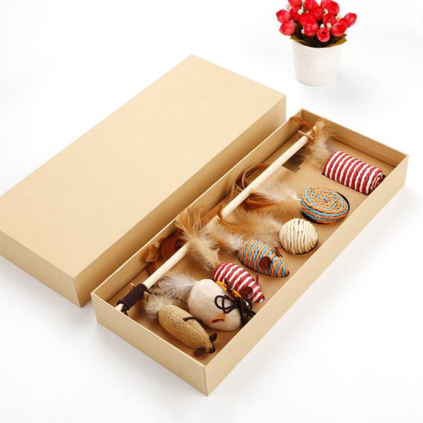 

interactive tease stick cat toy with 7 replace feather for cat 1set