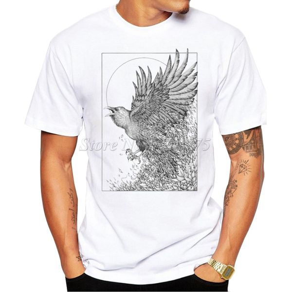 

2019 fashion men's summer casual hipster sketch bird printed t shirt own style tees