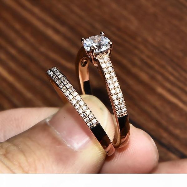 

2pcs l set bamos luxury female white bridal wedding ring set fashion 925 silver filled jewelry promise cz stone engagement rings for women