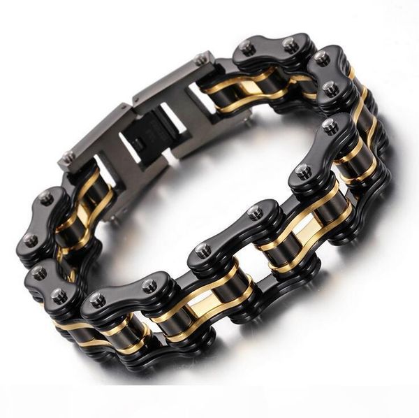 

fashion new mens bracelets biker jewelry gold black orange blue plated stainless steel motorcycle bicycle link chain bracelet, Golden;silver