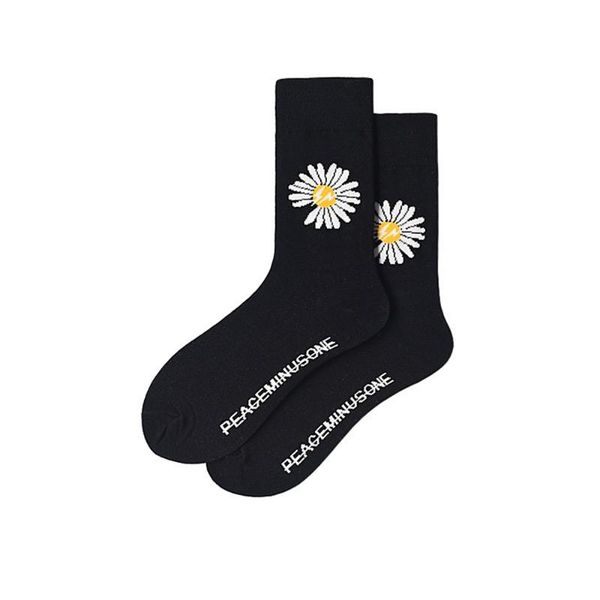 

men's autumn winter cartoon pattern cotton sunflower funny socks harajuku street fashion trend cartoon happy skateboard socks, Black